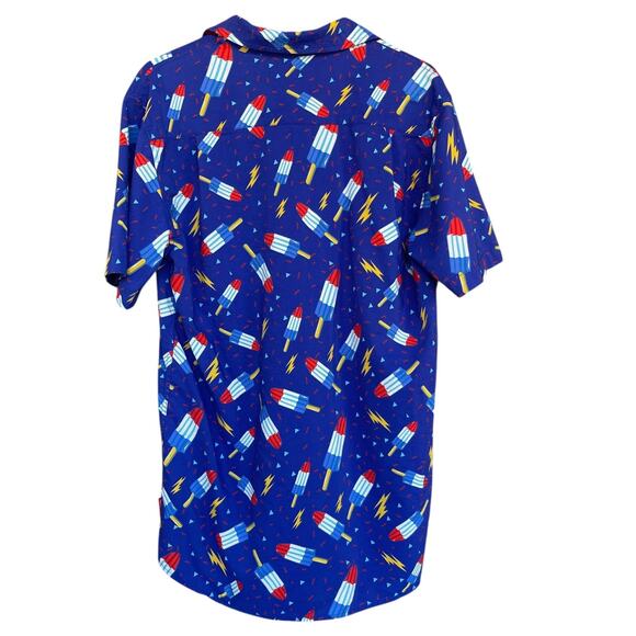 Tipsy Elves Shirt Mens Large Blue Bomb Pop Popsicle Lightning Novelty Button Up - Picture 2 of 11